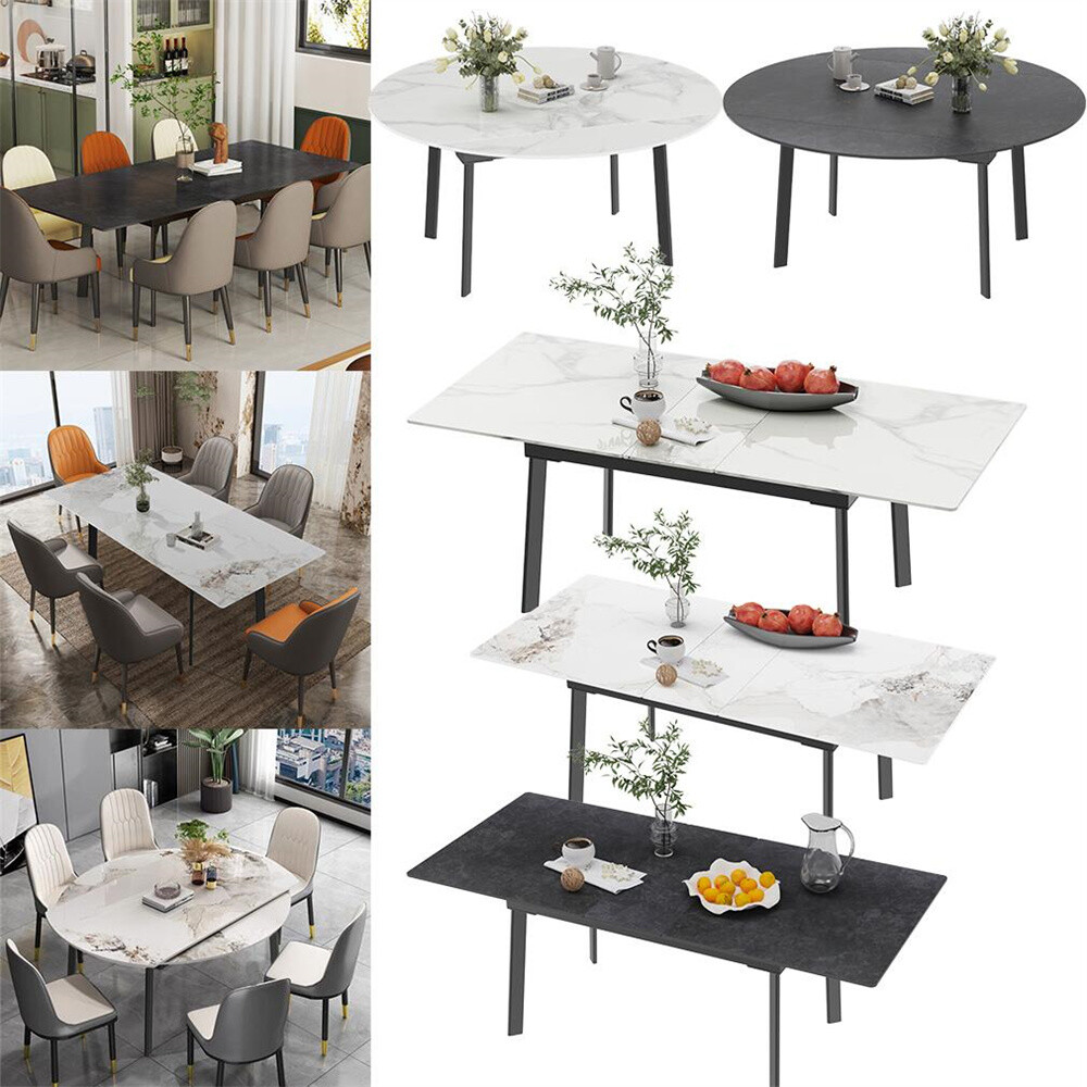 4-8 People Modern Dining Table Kitchen Expandable Gathering Table Marble Top US