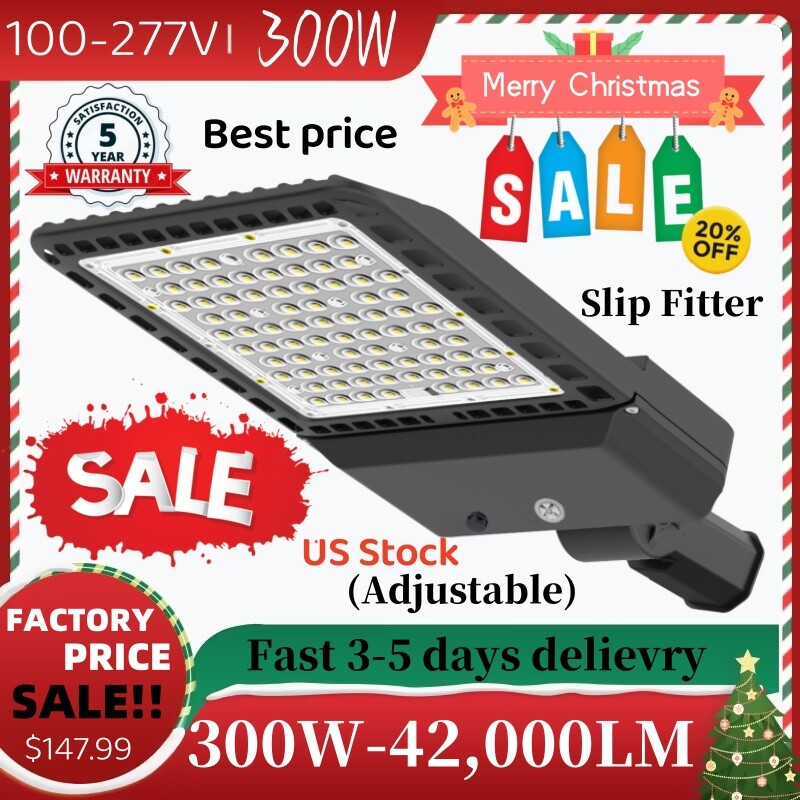 Dusk To Dawn 300W LED Shoebox Light Slip Fitter- Parking Lot Street Stadium Lamp