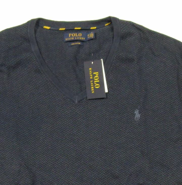 Polo Ralph Lauren Men's Sweater M or XL Herringbone V-Neck Pima Cotton