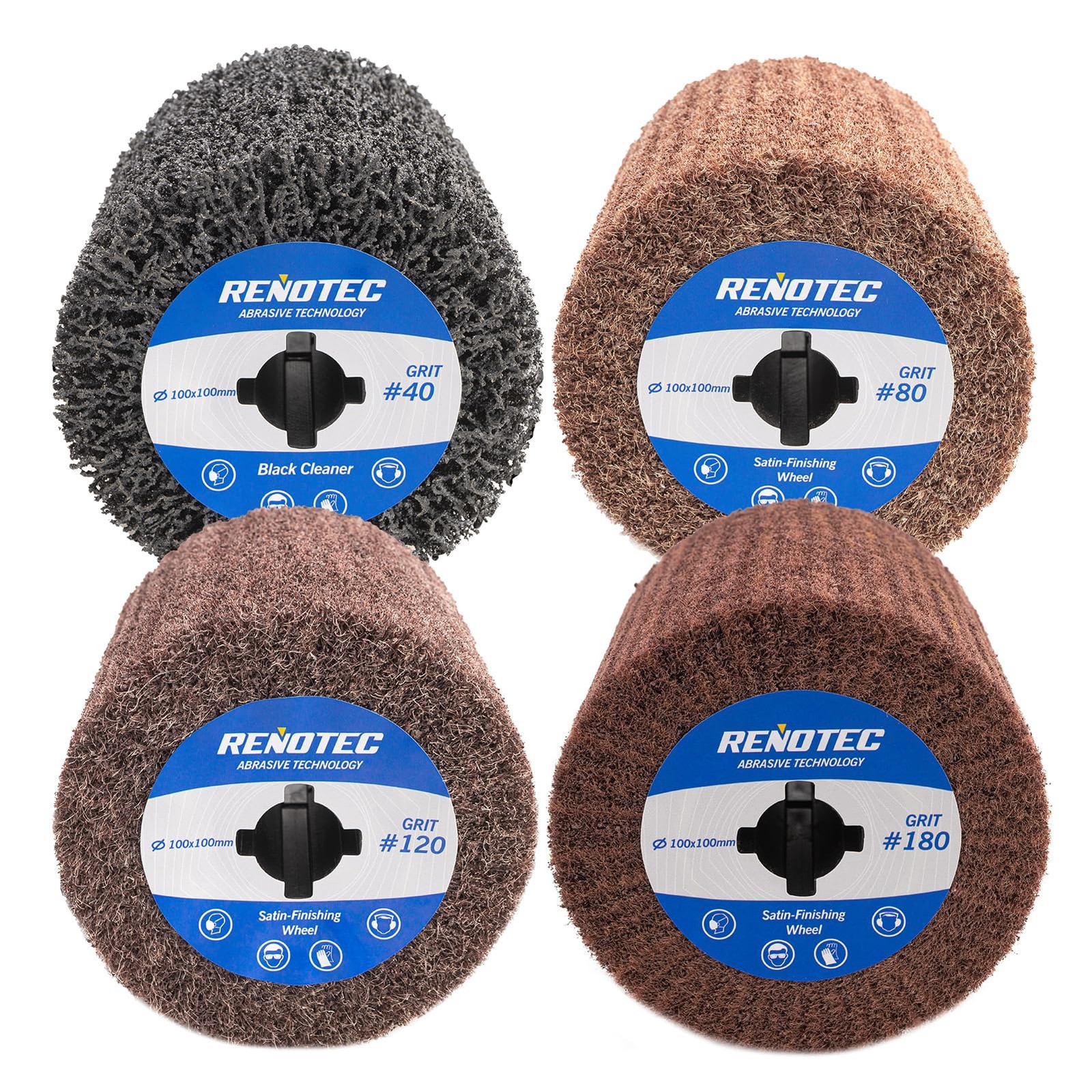 RENOTEC 4" Black Cleaner & Burnishing Wheel Pro Pack, 100x100mm, Multicolored