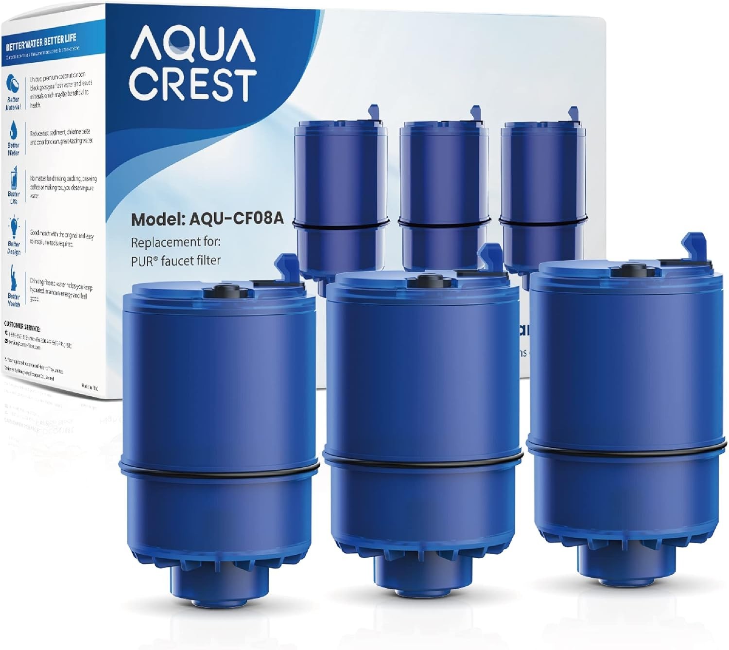 AQUA CREST Water Filter Replacement for RF-9999® Faucet, NSF Certified(3/6 Pack）