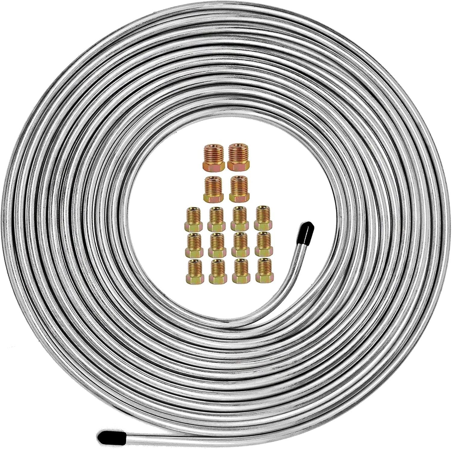 Brake Line Kit 25 ft 1/4" - Upgraded Zinc-Coated Flexible Brake Tubing Roll with
