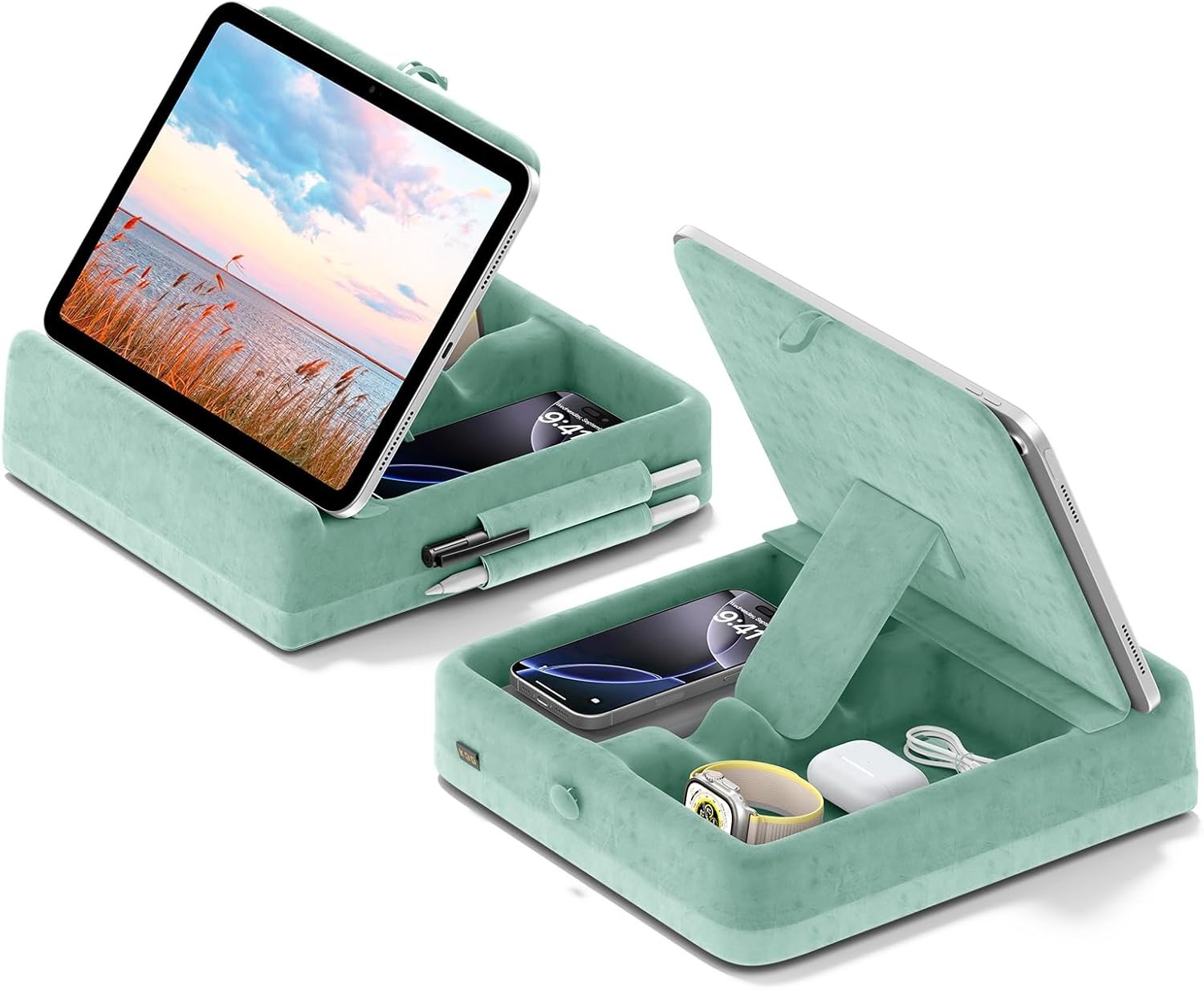 Tablet Pillow Stand W/ Storage Foldable iPad Holder Lap Desk & Bed Angle
