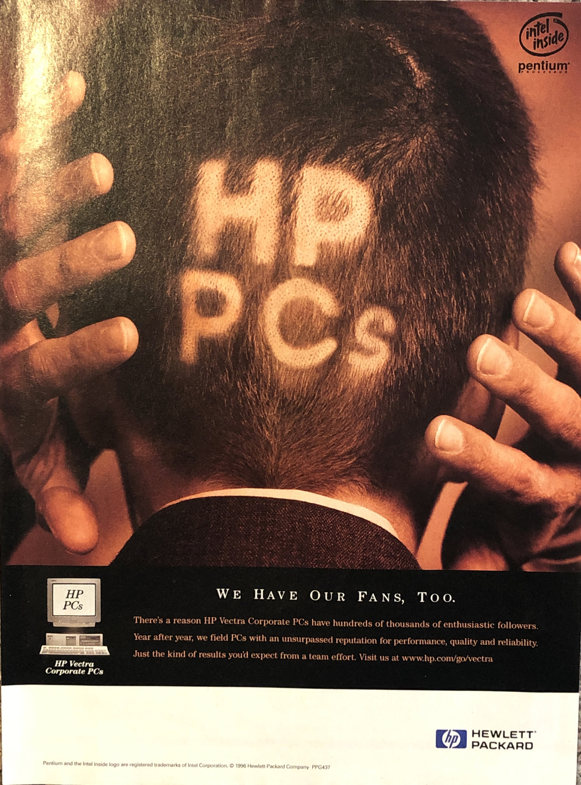 1996 Hewlett-Packard HP Vectra Corporate PCs PRINT AD We Have Fans VTG 1990s