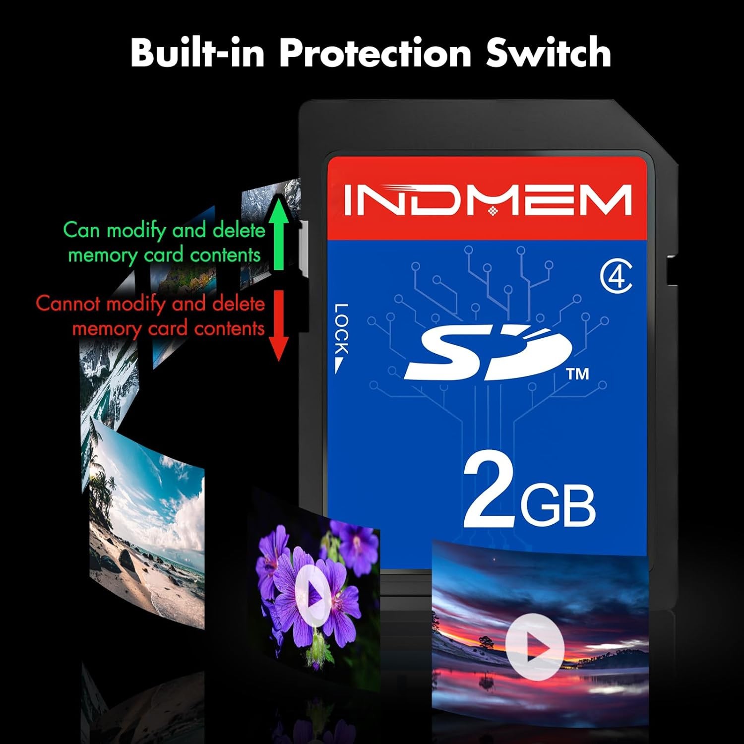 INDMEM Genuine 2 Pack SD Card 2GB Class 4 Flash Memory 2G SLC Stanard Secure 2PC