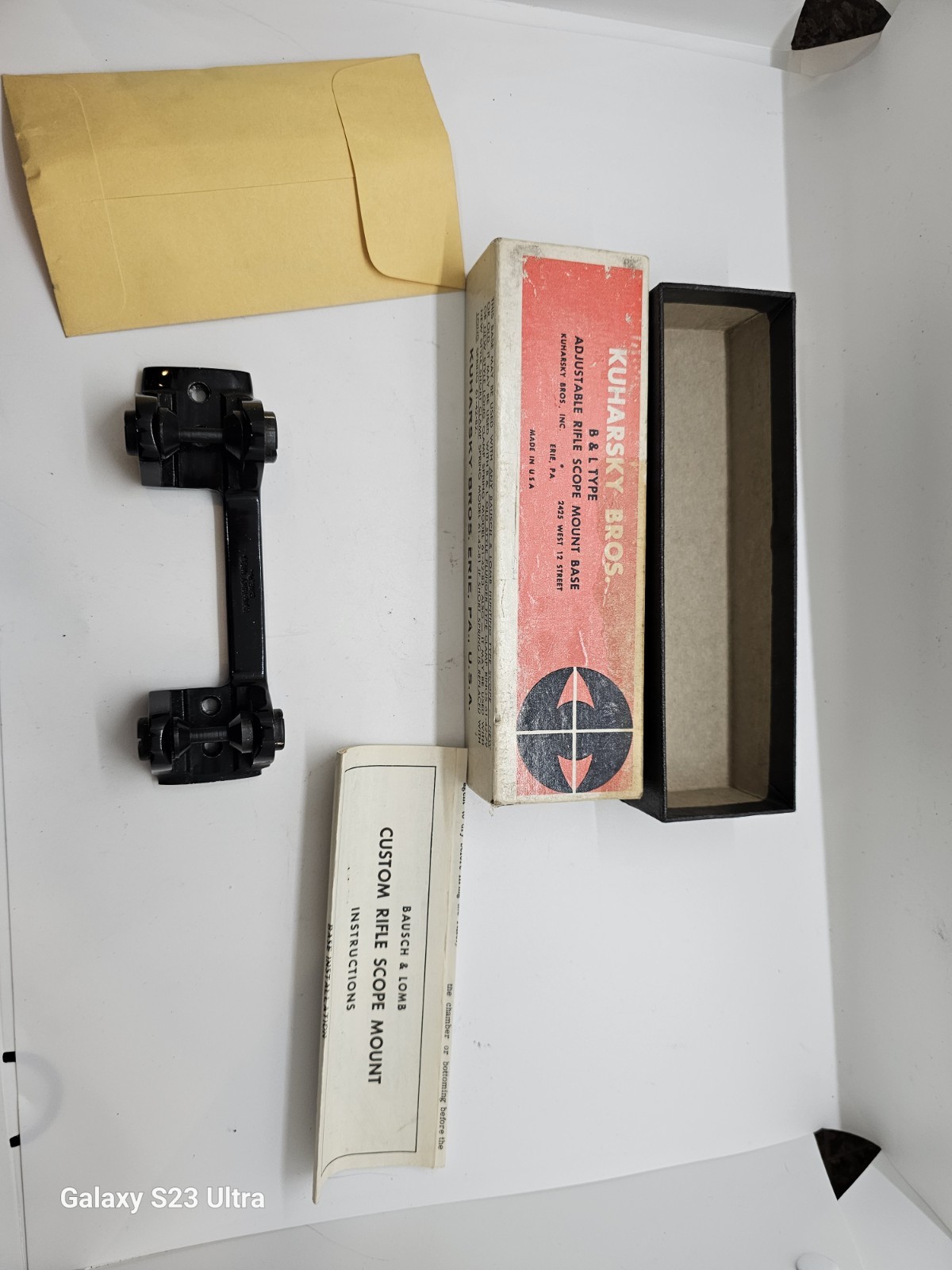 Vintage Kuharsky Bros B&L Rifle Scope Mount Base w/ Box Bausch & Lomb