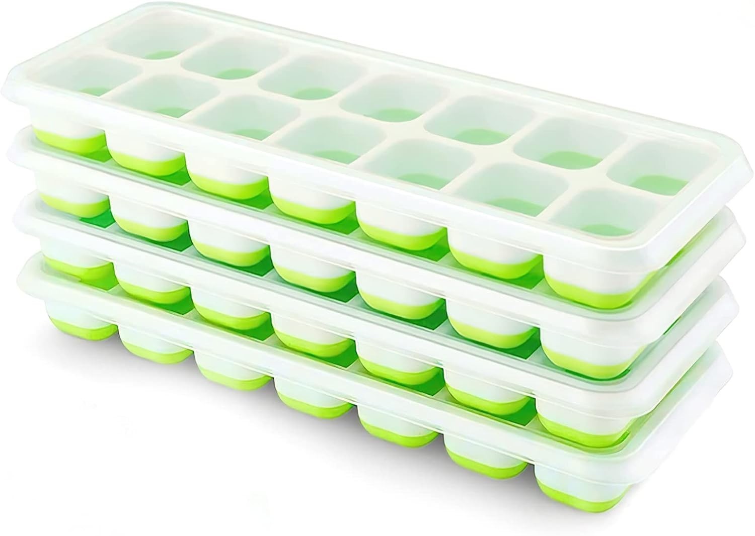 Ice Cube Trays 4 Pack Silicone Ice Cube Trays with Removable Lid Green