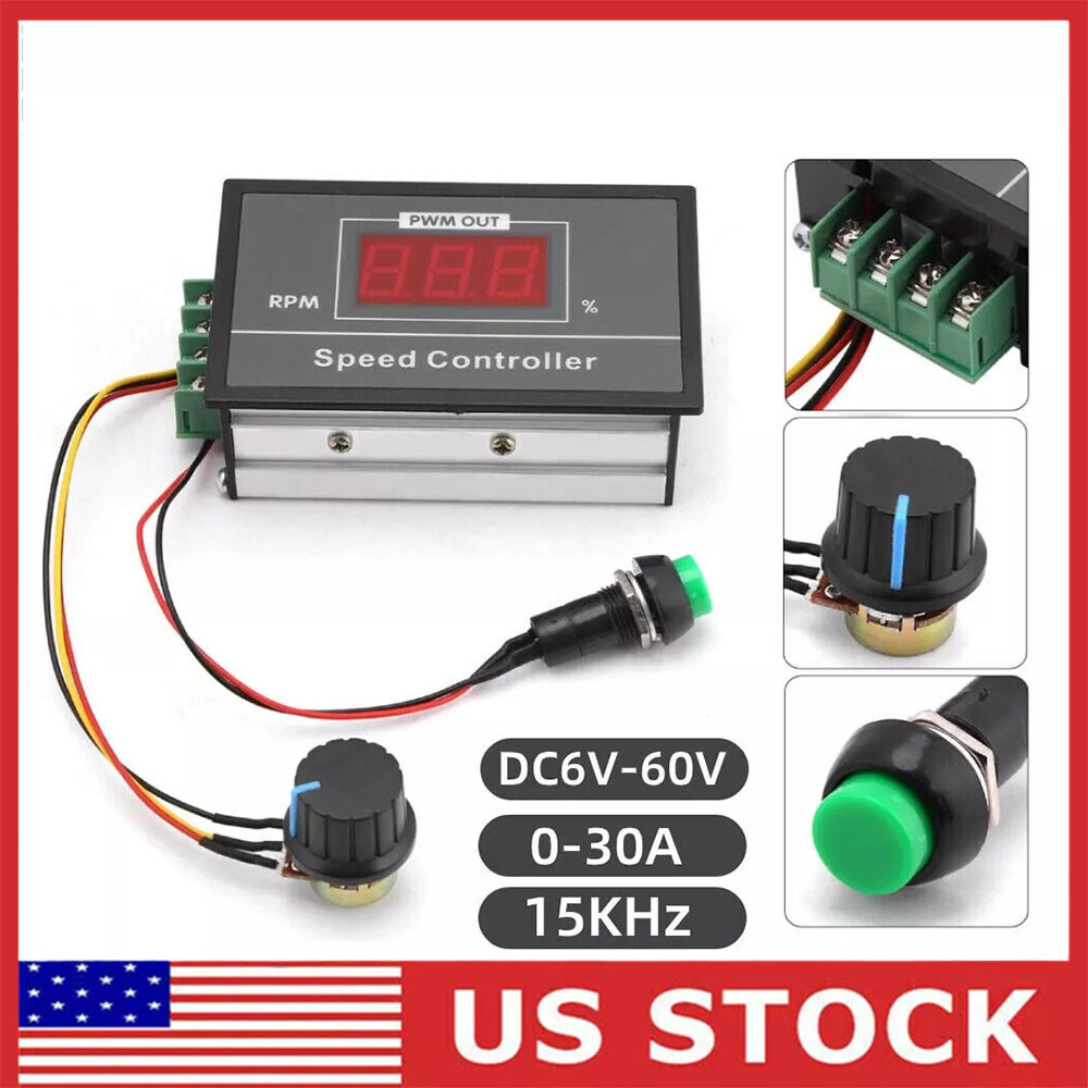 DC6-60V 12V 24V 36V 48V 30A PWM Motor Speed Controller Start Stop Switch Digital
