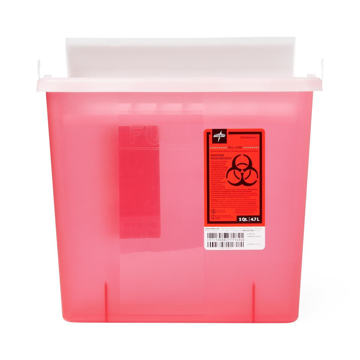 Biohazard Patient Room Sharps Disposal Containers Wall Mount, Red, 5 Quart