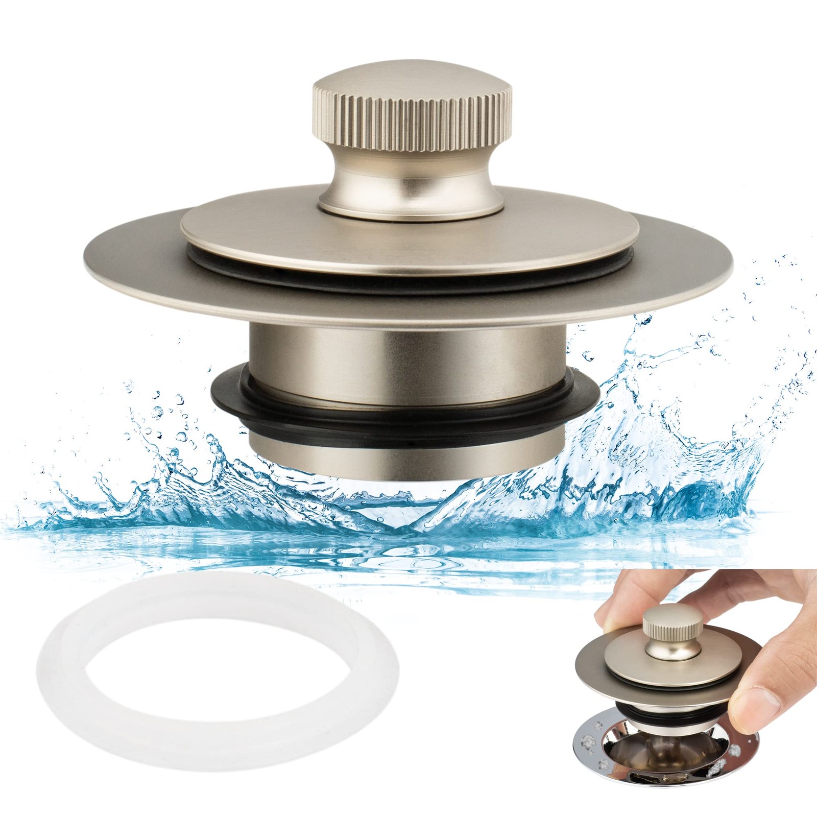 Artiwell Universal Lift and Turn Bath Drain Stopper Cover, Brushed Nickel