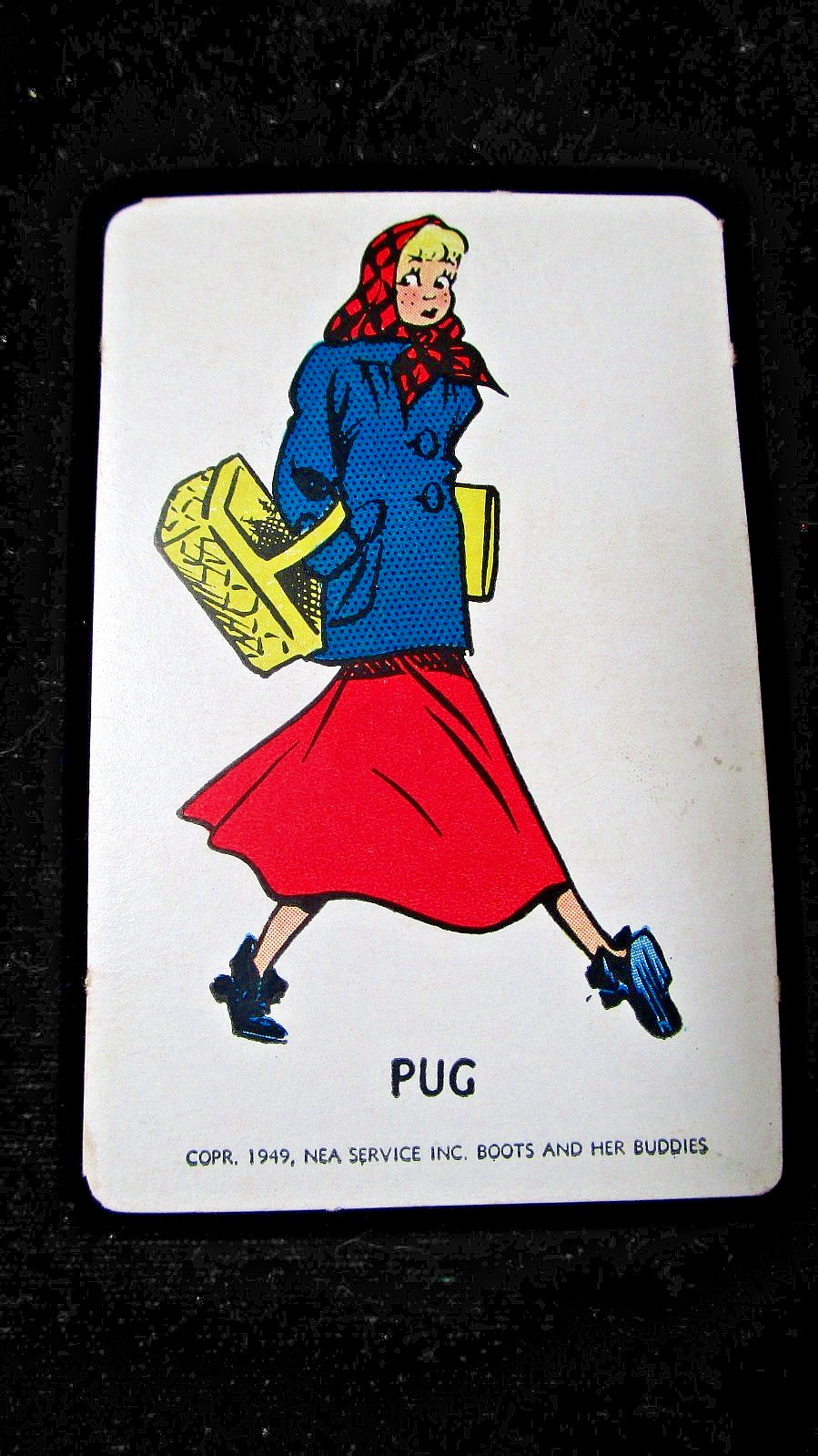VINTAGE 1949 PUG from BOOTS & HER BUDDIES NEA SERV SINGLE BLANK BACK SWAP CARD