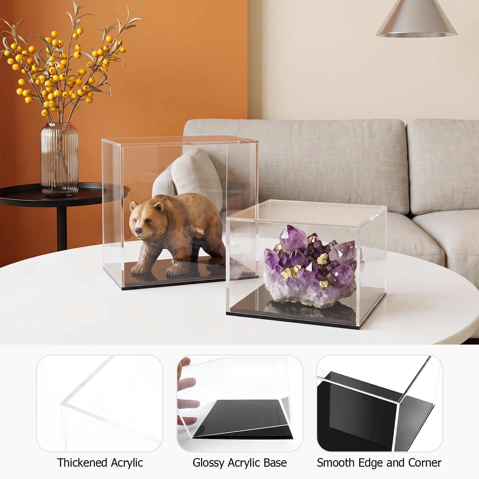 Fully Assembled Clear Acrylic Boxes with Black Base 6x6x4 Inch