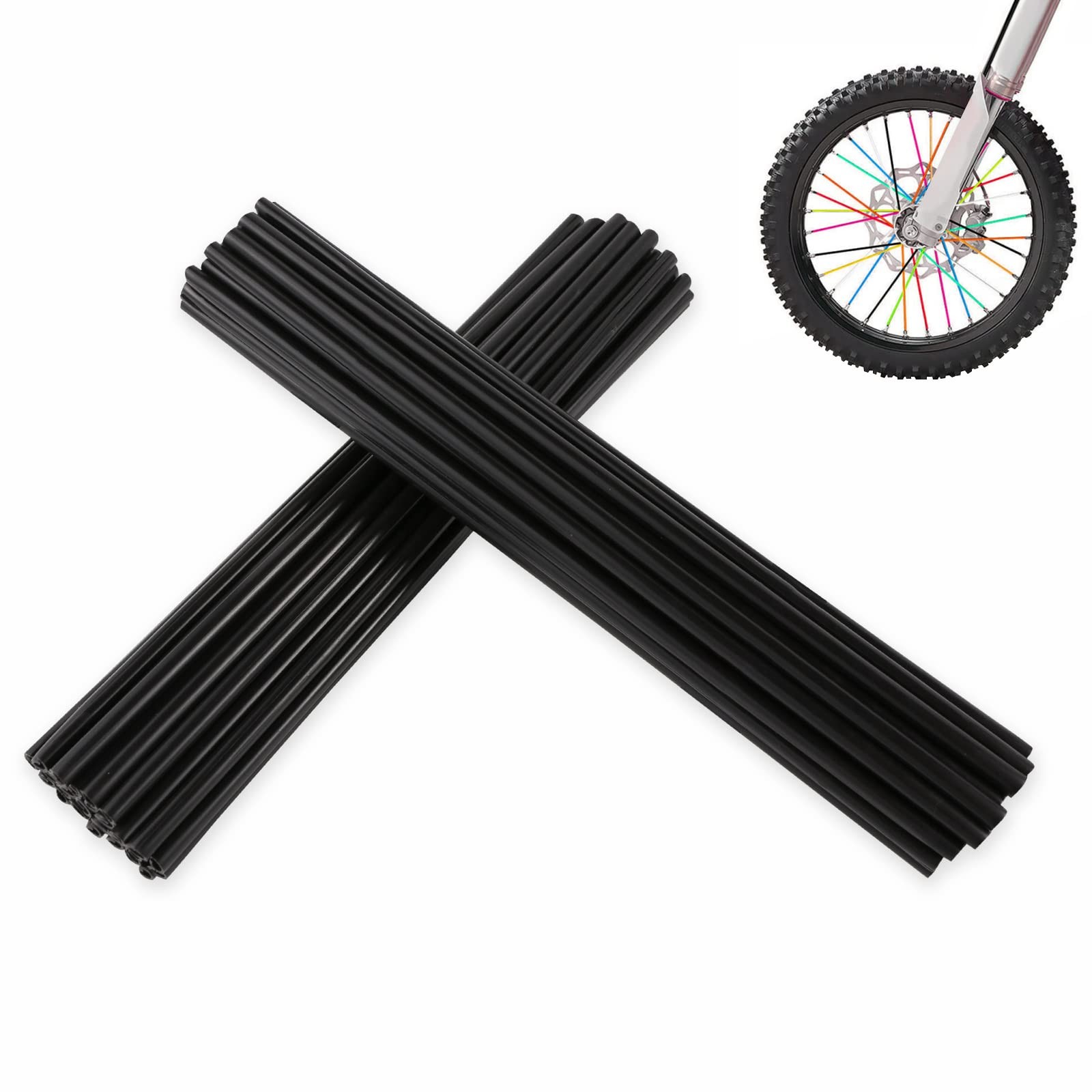 Spoke Skins Covers Black 8-21 inch 72 Pcs for Dirt Bike Mountain Bike Bicycle