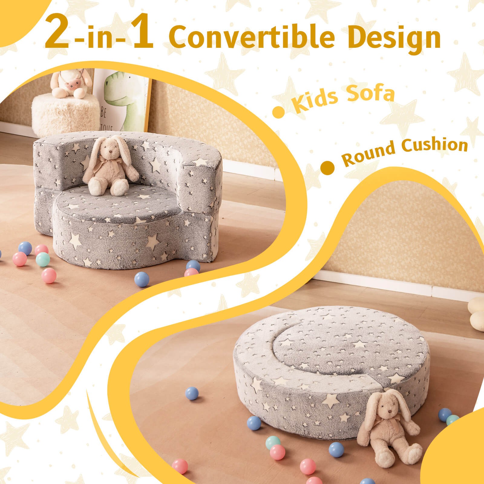 2-in-1 Toddler Chair w/ Removable & Washable Cover Plush Reading Chair