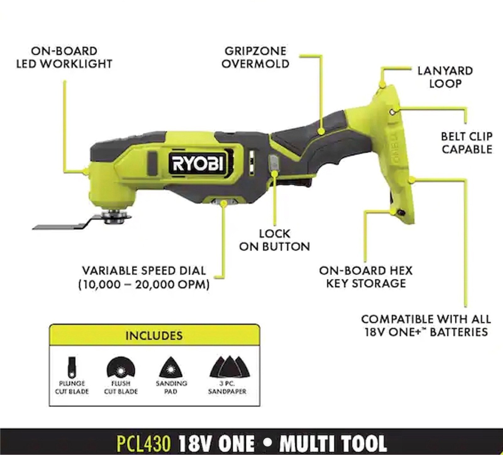 NEW RYOBI PCL430 18V 18 VOLT CORDLESS OSCILLATING MULTI TOOL & ACCESSORIES