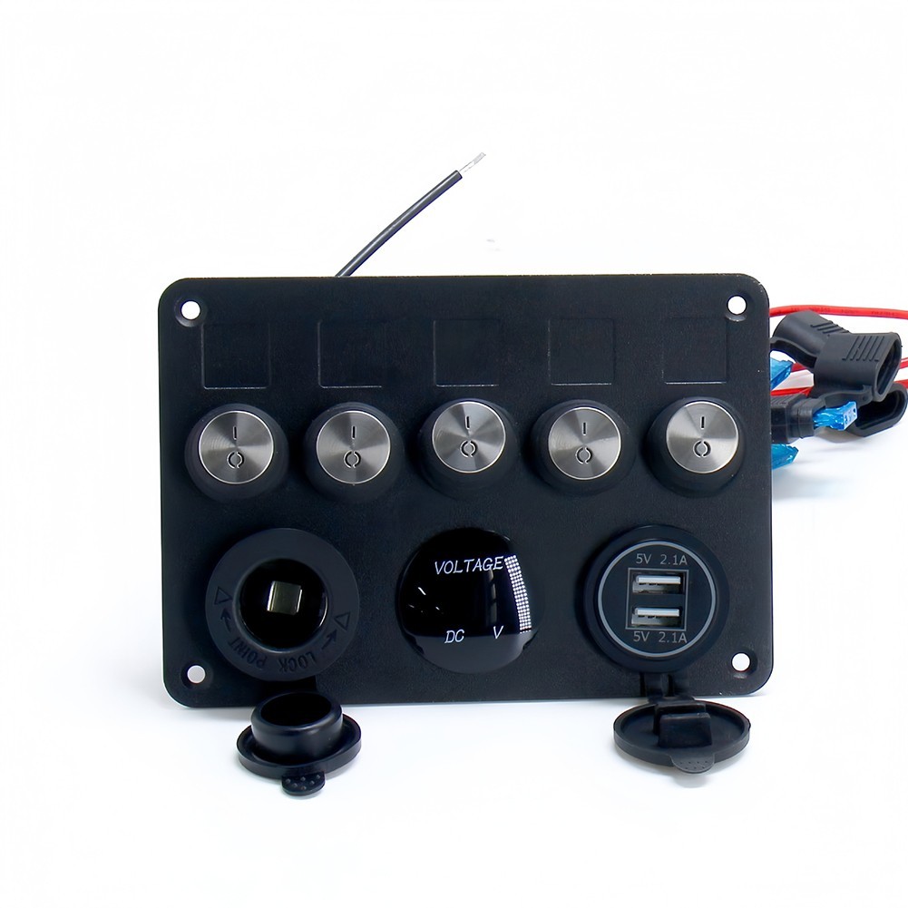 5 Gang Waterproof Switch Panel for Automotive Marine w 78W USB & LED Voltmeter