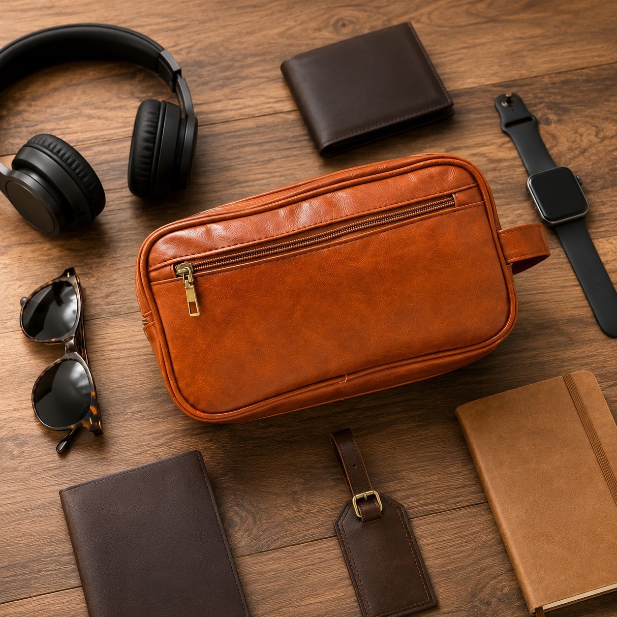 Brown Sheep Leather Toiletry Bag Men Women Travel Organizer New