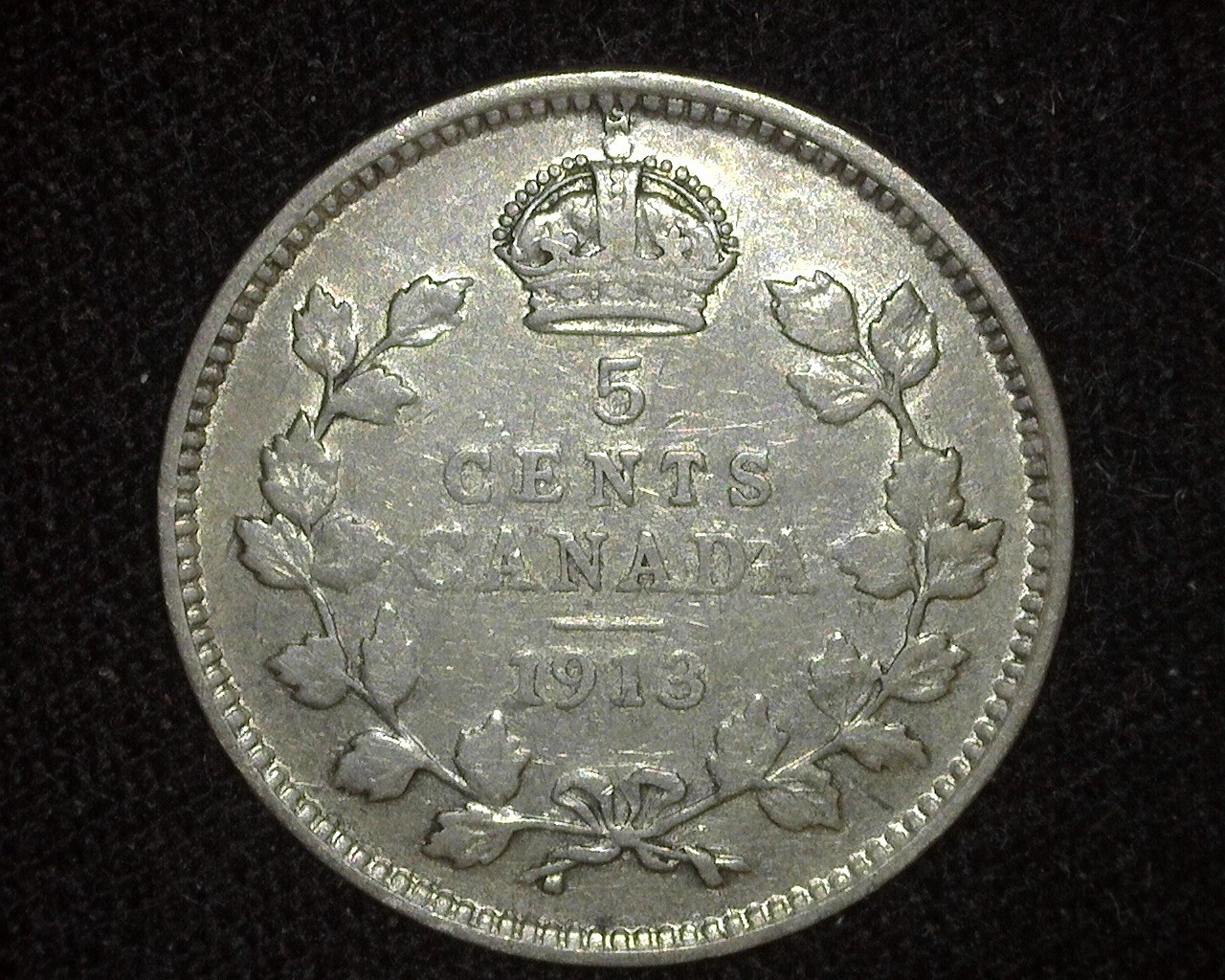 CANADA 1913 SILVER 5 CENTS KM22 EXTREMELY FINE ~D46