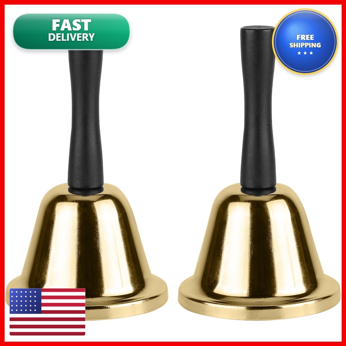 MROCO Gold Hand Bell Steel Call Bell 2 Pack Classroom Service