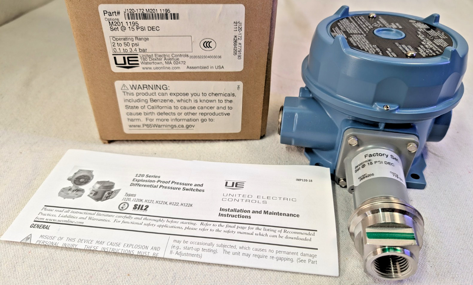 UNITED ELECTRIC J120-172 SWITCH 1/2 IN 2-50PSI 0.1-3.4 Bar, over 500psi/34.5 bar