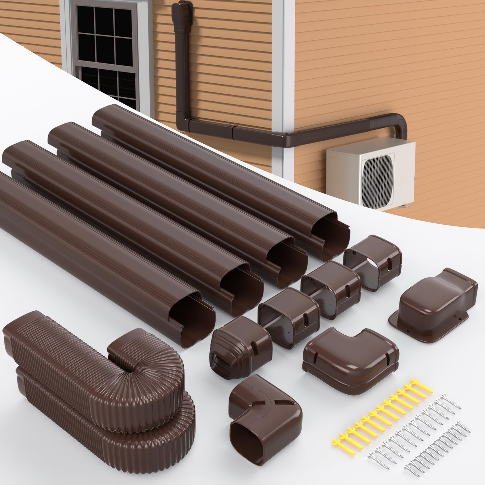 Cestluck Mini Split Line Cover Set 4 17 Ft Pvc Decorative Pipe Line Hide Cover