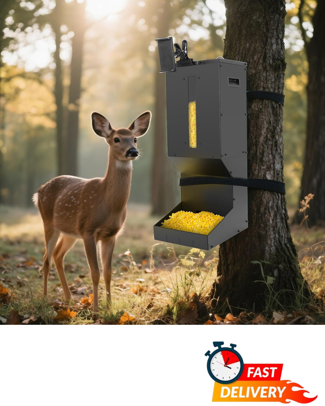 Automatic Metal Deer Feeder 60lb Gravity Wildlife Corn Protein Feeder 1Gal Black