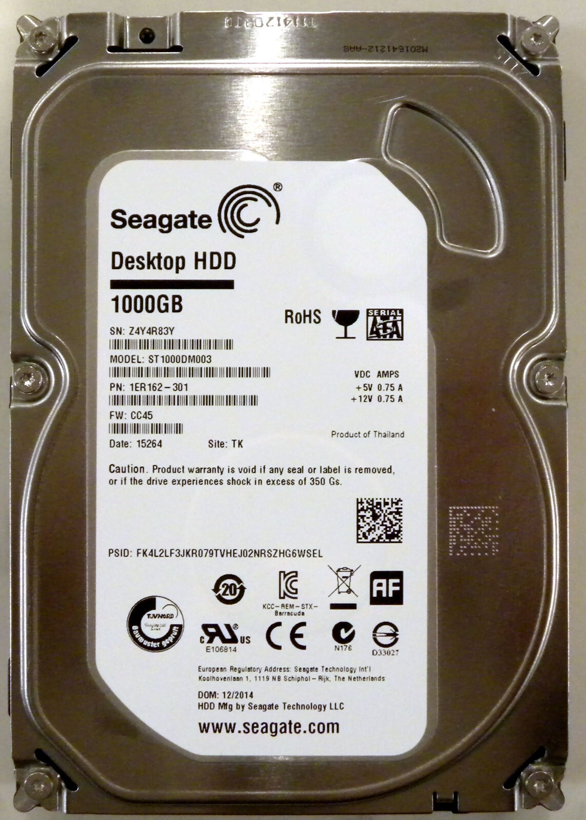 SEAGATE Barracudea 1Tb SATA III ST1000DM003 3.5" Hard Drive HDD