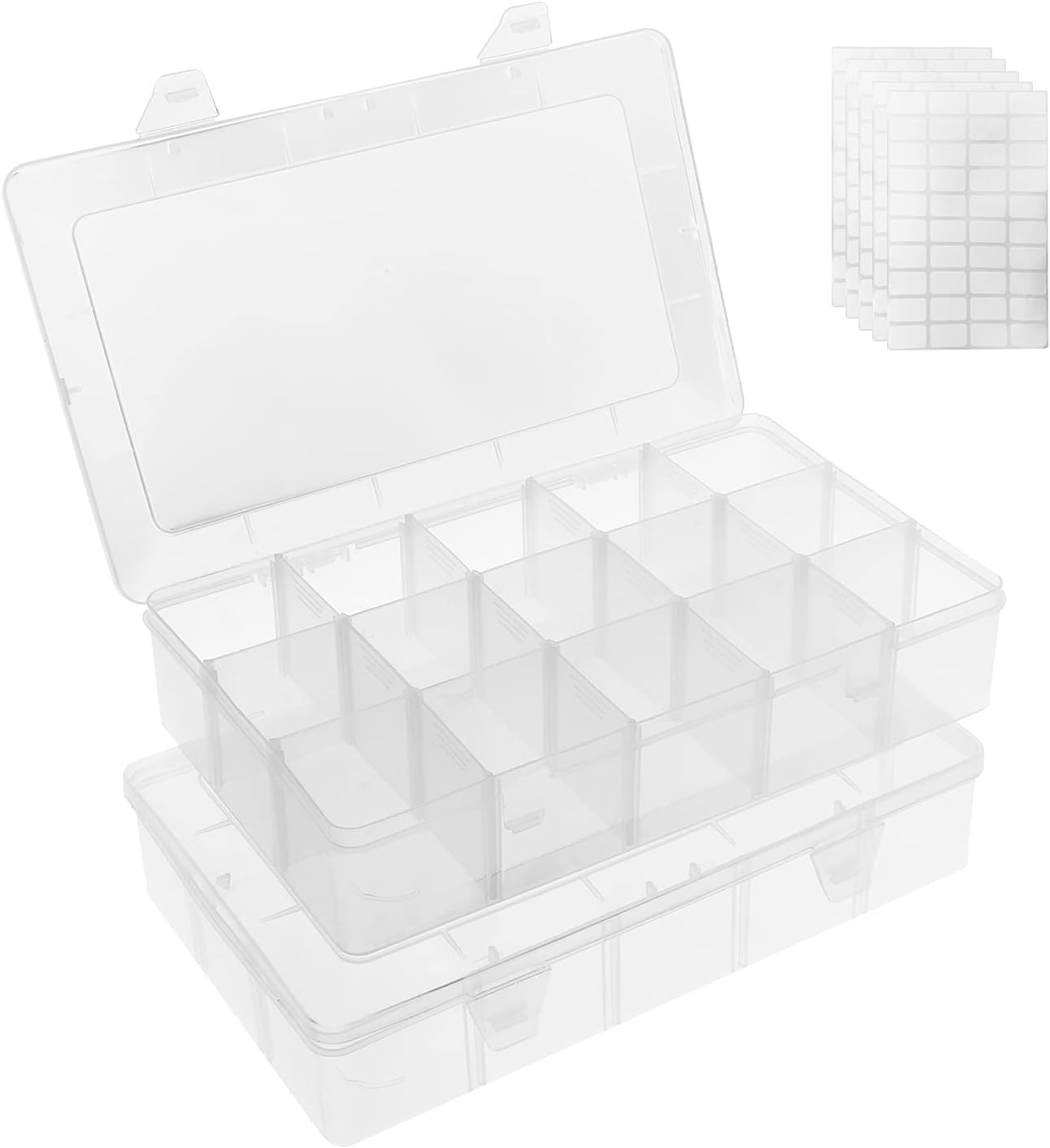 Umirokin 2 Pack 15 Grids Clear Plastic Organizer Box with Adjustable Dividers, C