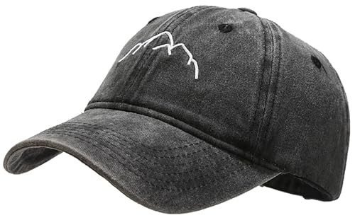 Vintage Washed Distressed Baseball Cap Adjustable One Size Mountain Black