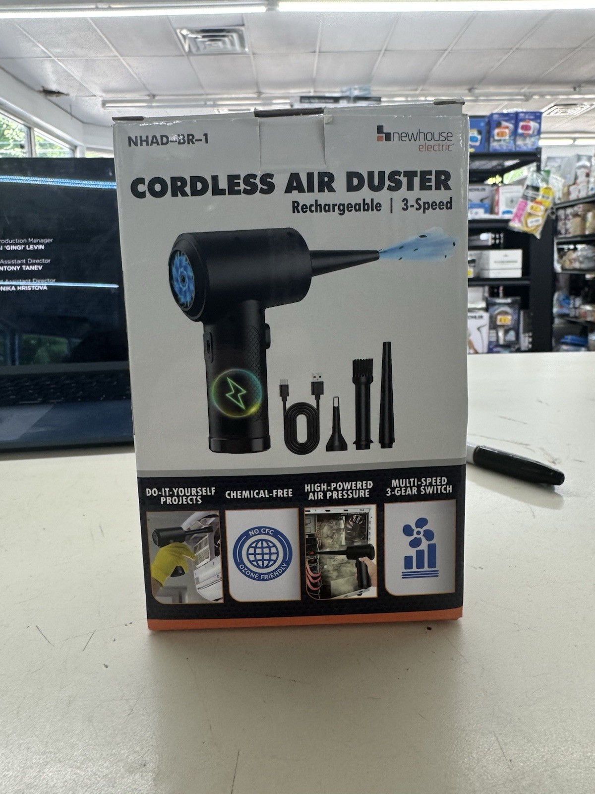Newhouse NHAD-BR-001 Cordless Air Duster 3-Speed Blower New, Open Box