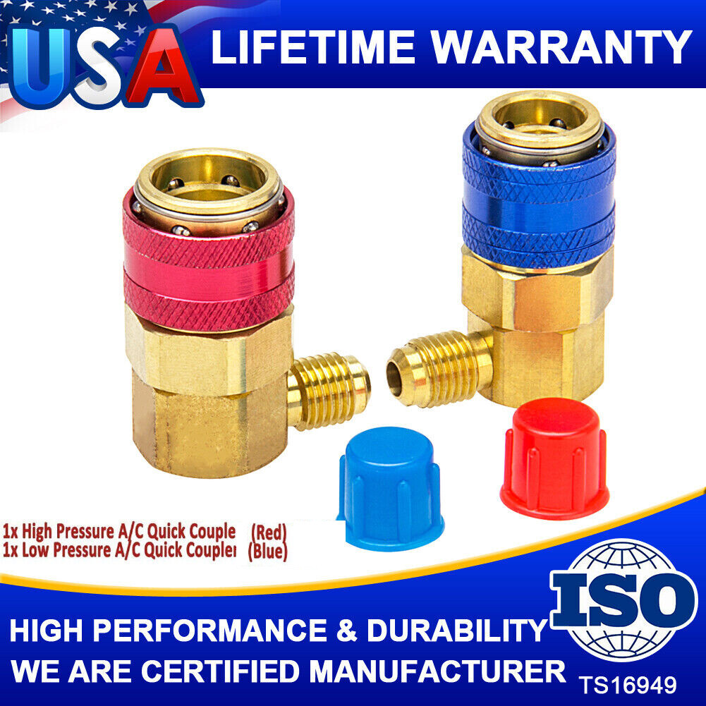 Brass Low High Quick Connector Adapter ACME Coupler Auto AC Manifold Gauge HVAC