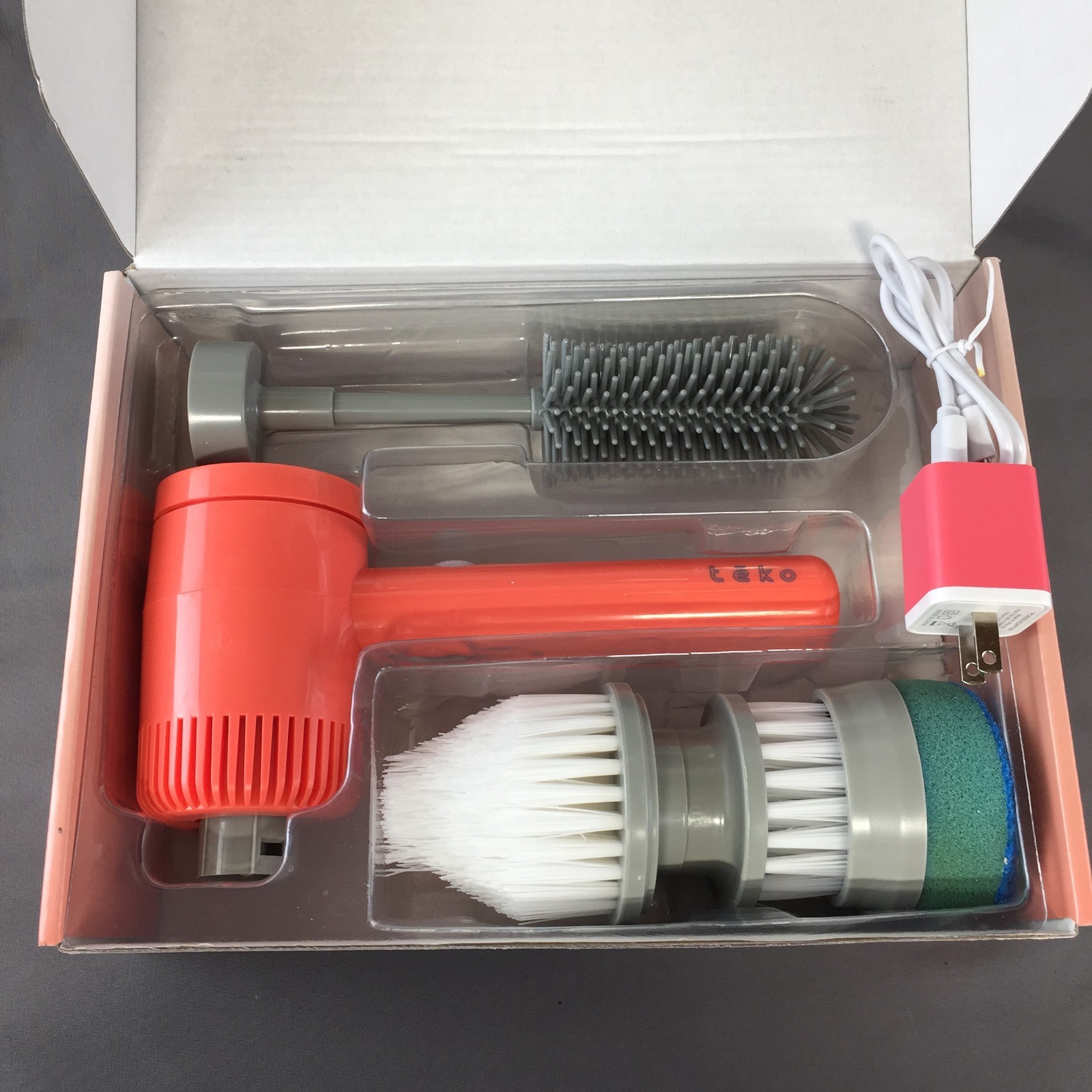 Teko Cordless Rechargeable Household Cleaning Palm Scrubber w/Accessories