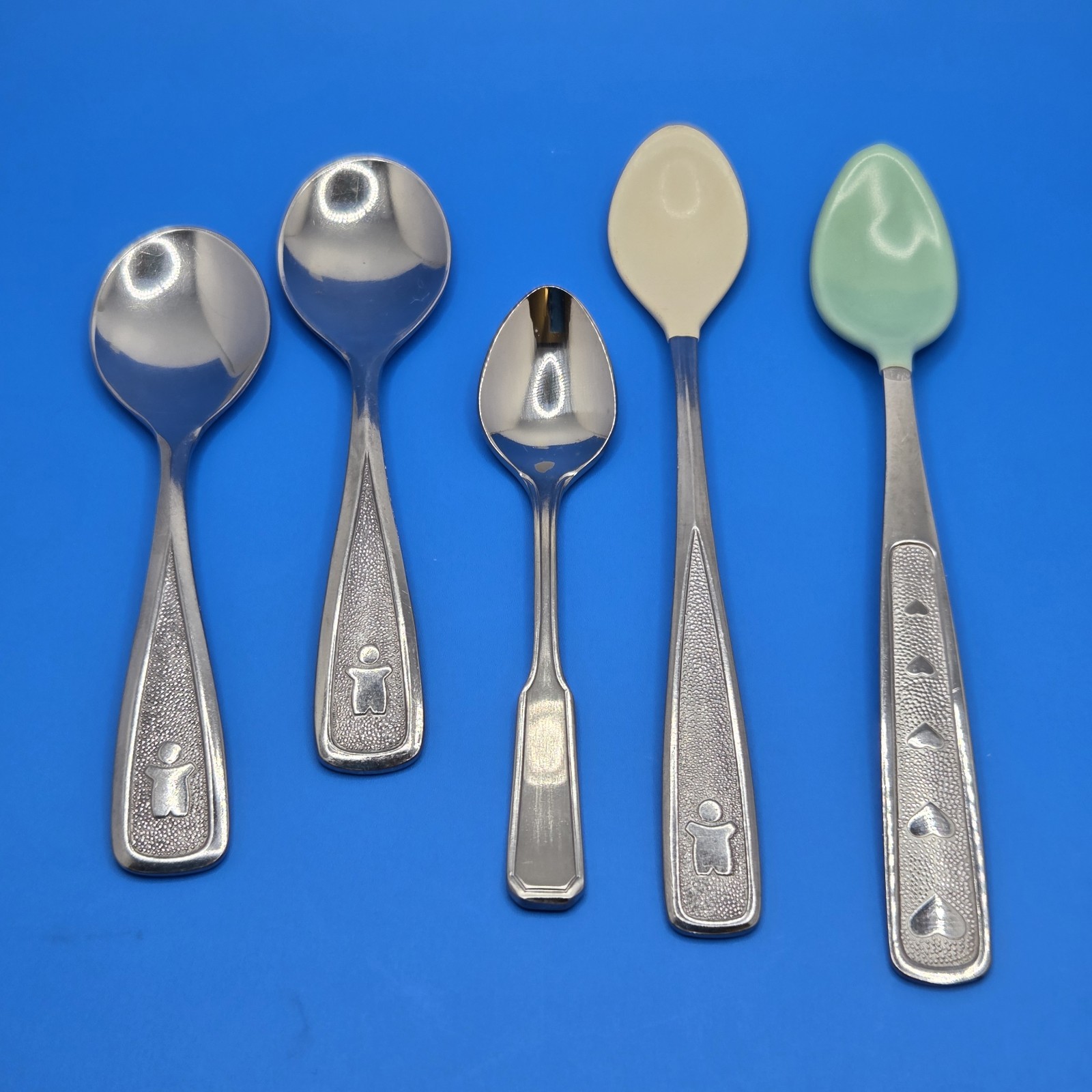 Mixed Lot Of 5 Baby Stainless Spoons Deluxe Munckin Avon Japan China Korea