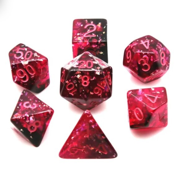 TEG - 7 Pink w/ Pink Confetti Polyhedral Dice New Polyhedral Dice Sets