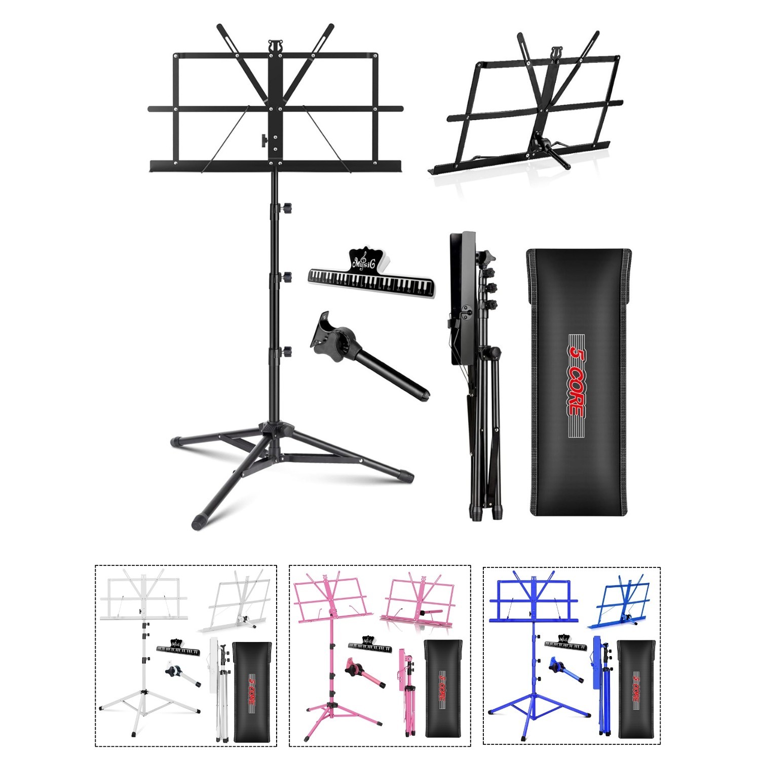 5 Core Music Stand Adjustable Desktop Book Stands Portable Sheet Holder All Meta