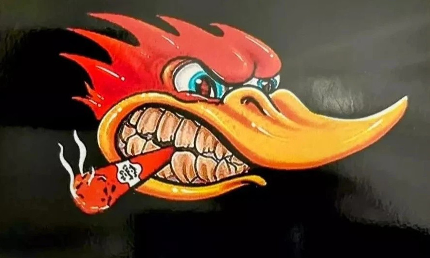 WOODY WOODPECKER HOT ROD RAT FINK BIKER  MOTORCYCLE GUNS STICKERS DIE CUT