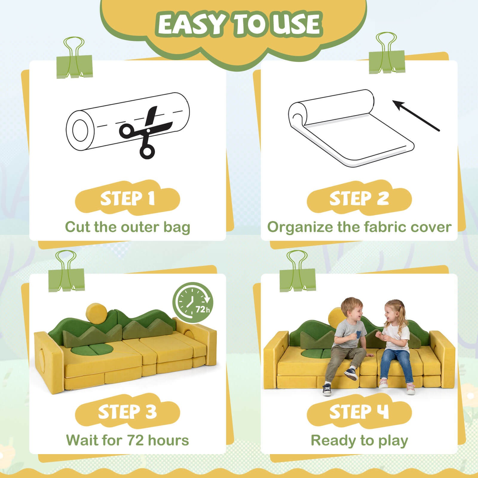 19PCS Modular Kids Play Couch: Sunrise Theme Toddler Foam Fort for Playroom.