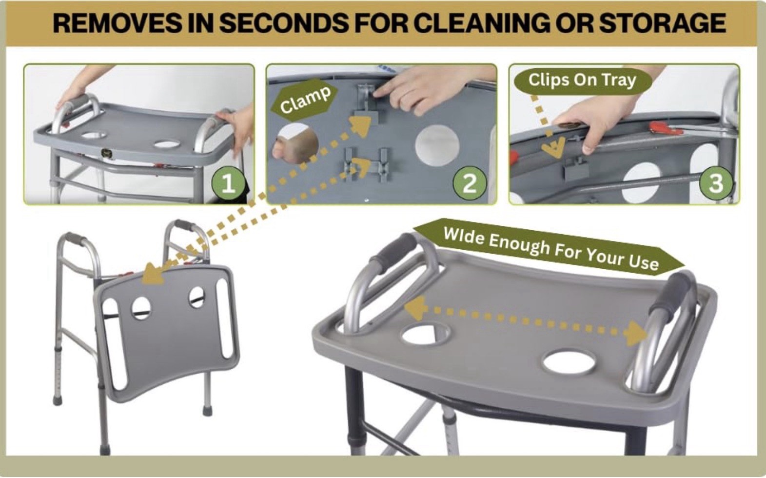 Pearze®️ Walker Tray for Rolling Folding Walker with Cup Holders ~ Nonslip Mat
