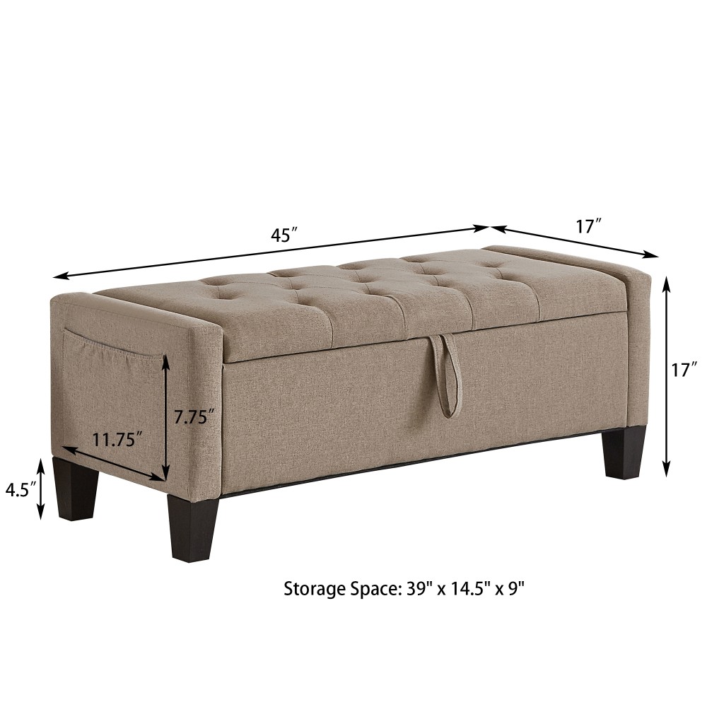 Storage Ottoman Bench w/ Safety Hinge, 350lb Capacity, Linen Upholstered