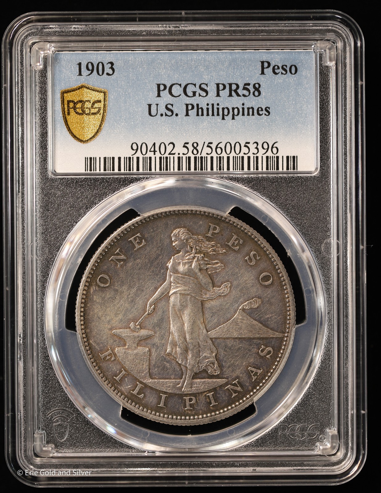 1903 U.S. Philippines Silver Peso PCGS PR58 | .900 Fine Silver Proof 1 Peso