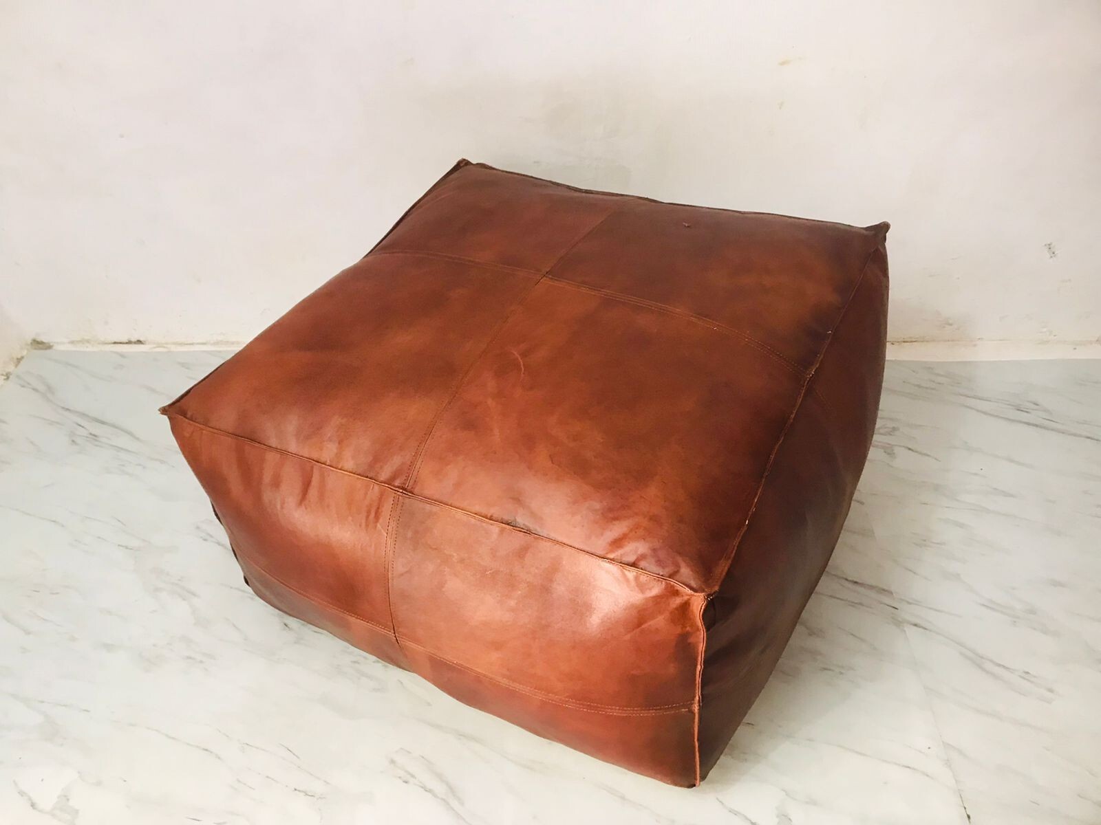 Leather Ottoman Pouffe Genuine Boho Unstuffed Moroccan Footstool New 30'' Square