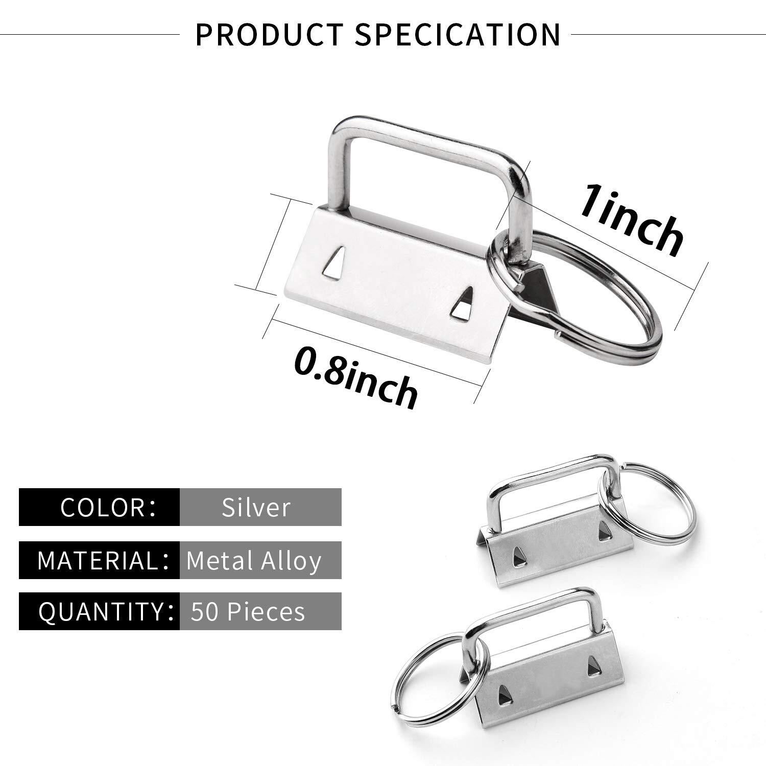 50 Sets Key Fob Hardware Keychain Wristlet with Split Ring, 0.8 Inch