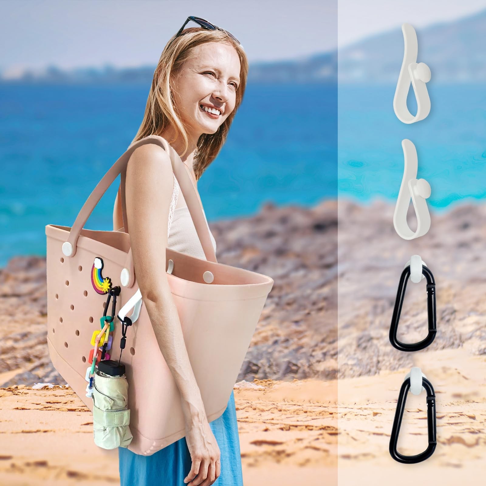 4Pcs Hooks Set Accessories Compatible for Bogg Bag, Insert Small, White