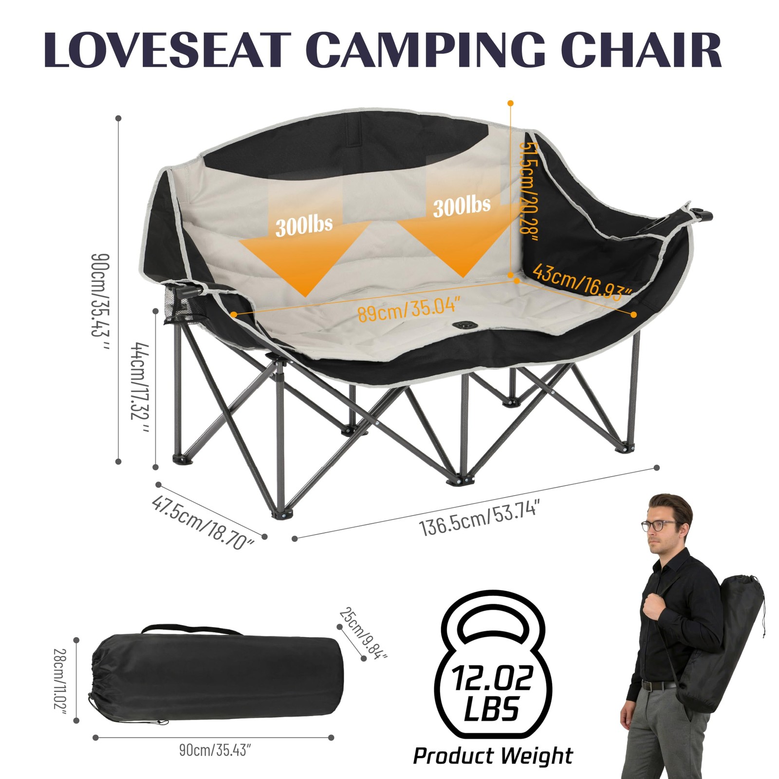 Double Camping Chairs, Oversized Folding Camping Loveseat, Double Camp Couch ...