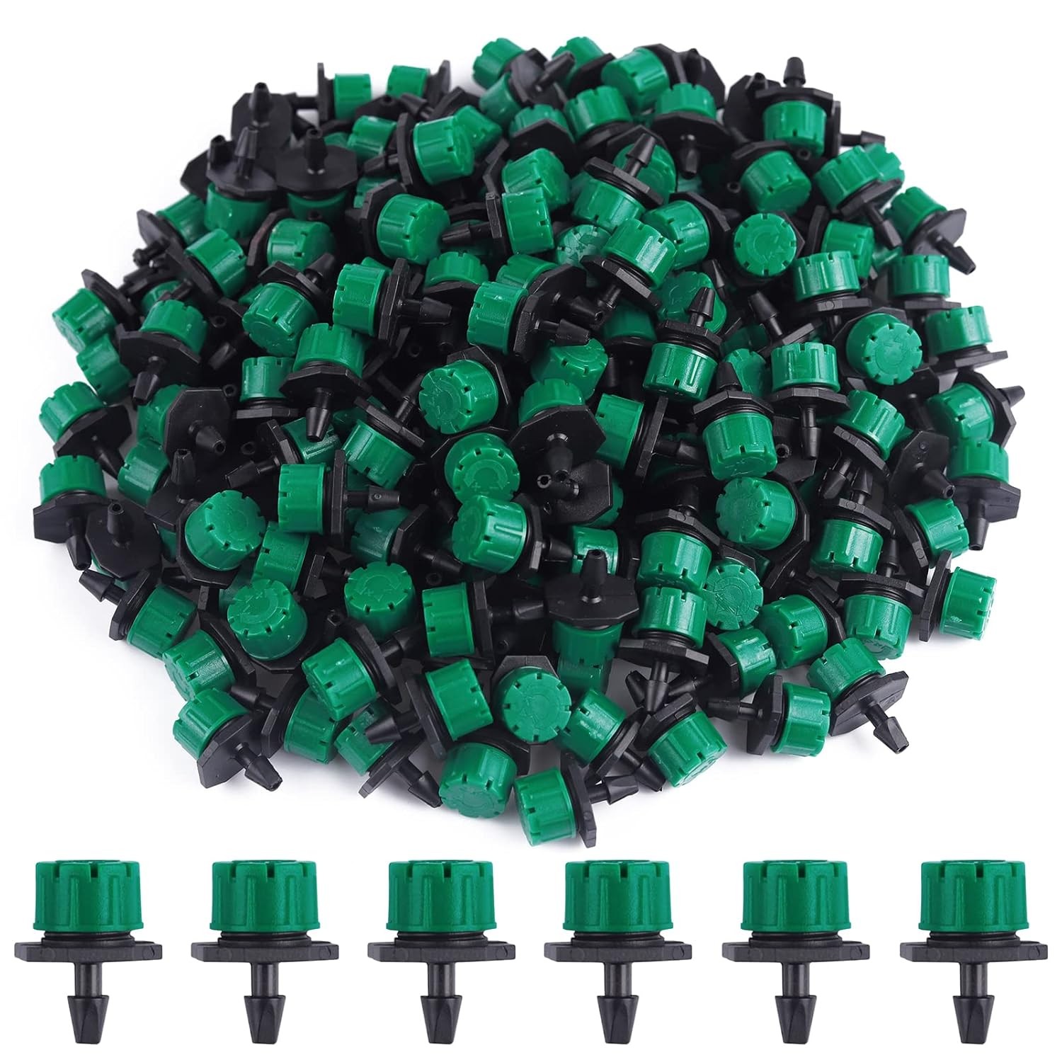Kalolary 200Pcs Adjustable Irrigation Drippers, 1/4 Inch Barbed Drip Emitter 360
