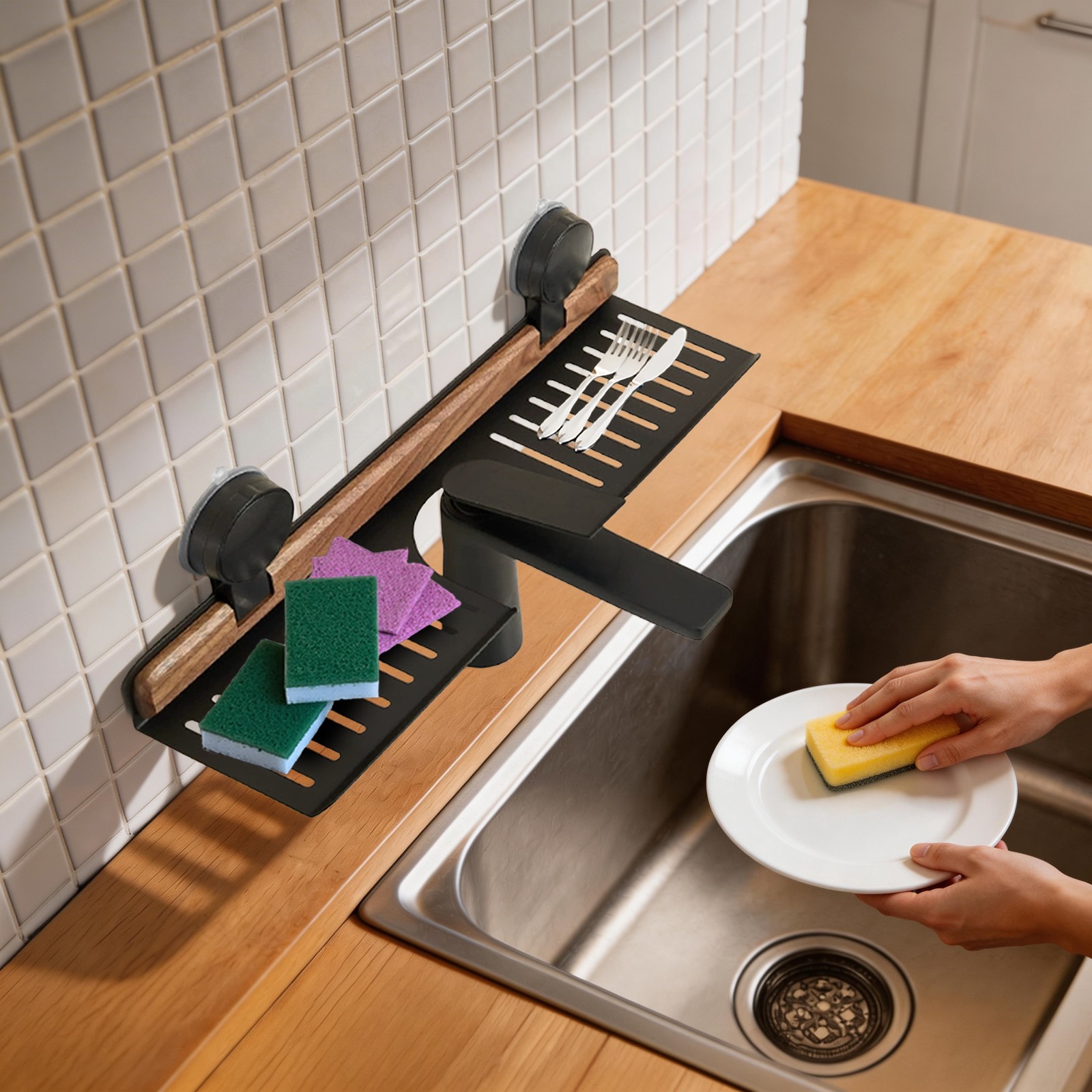 Over-Sink Suction Cup Shelf, Multifunctional Storage Rack with Easy Drainage