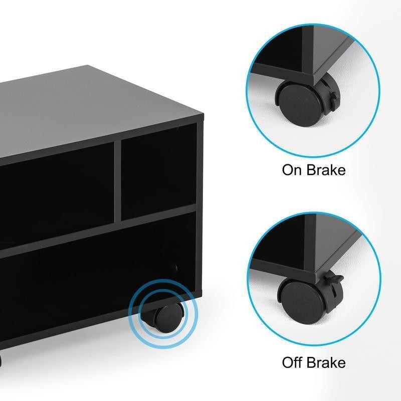 Mobile Under Desk Printer Stand Rolling Cart MDF 3 Storage Spaces Wheels New