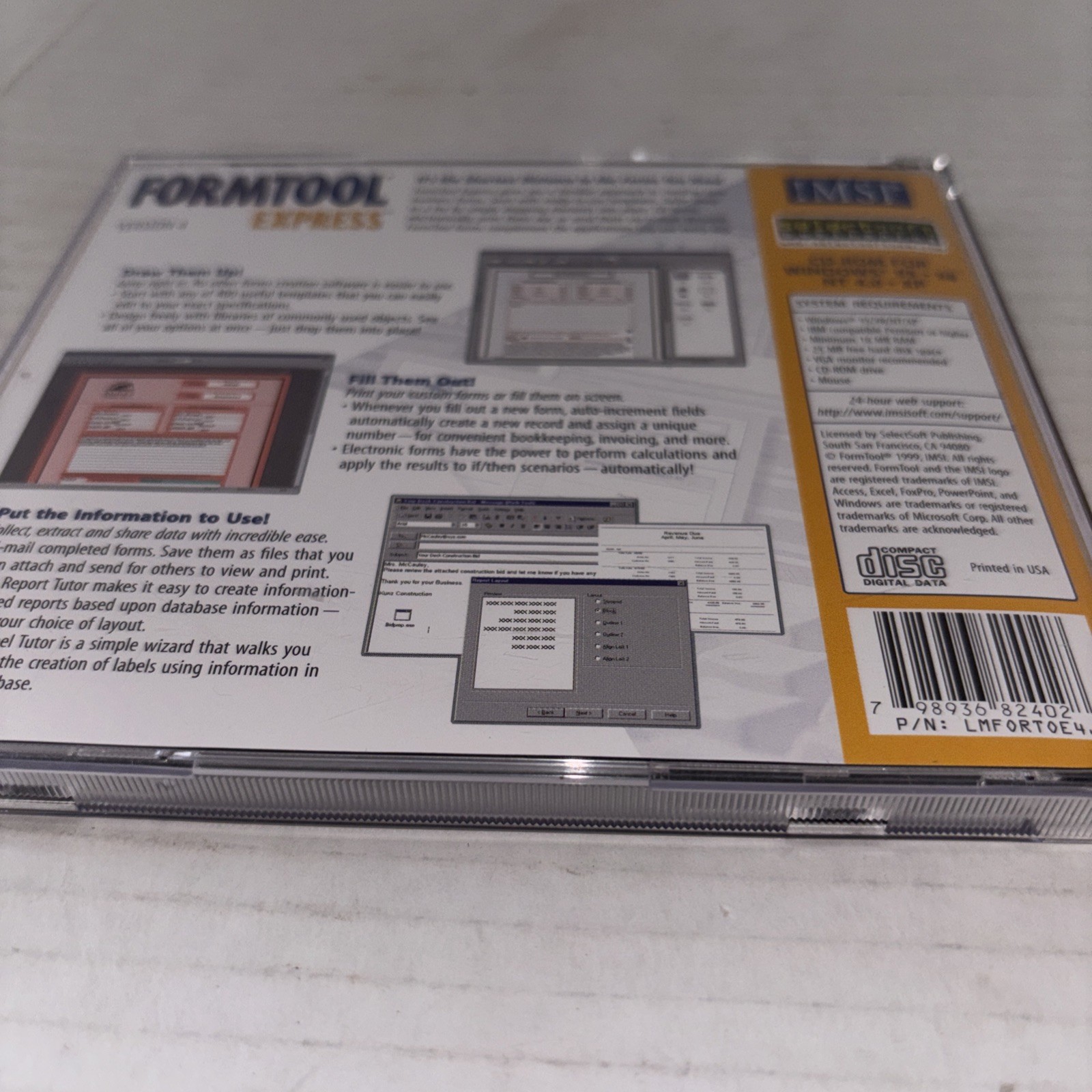 Form Tool Express Version 4 Software CD Rom Windows 95-98-XP Template/Form Build