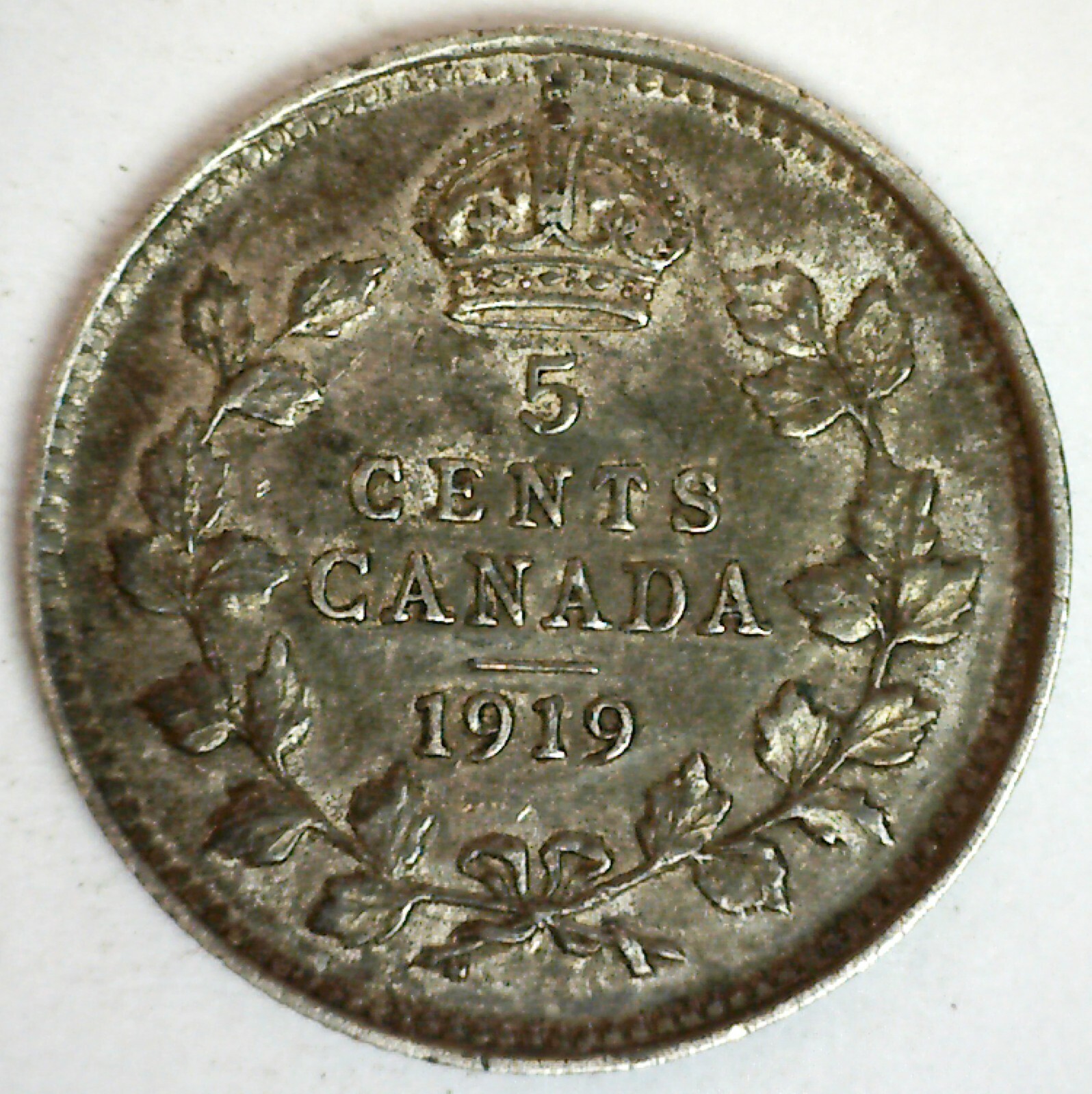 1919 Canada Silver Five Cents Extra Fine Circulated 5c Canadian Coin George V