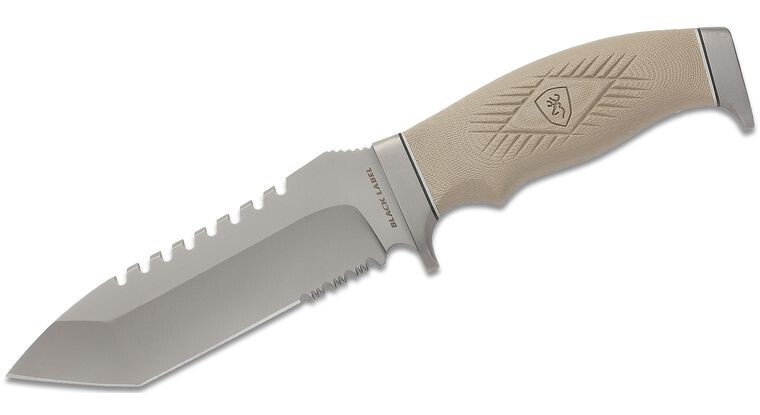 Browning Black Label Brego Tactical Fixed Blade Knife 5.5" Combo Tanto, Coyote